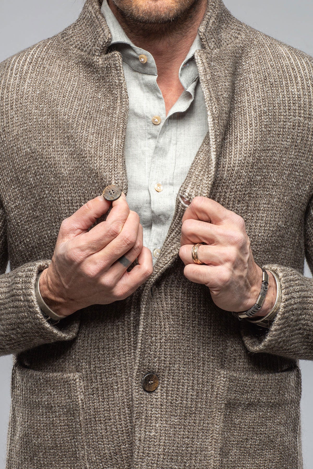 Cardigan Shirt Jacket In Grey - Image 3