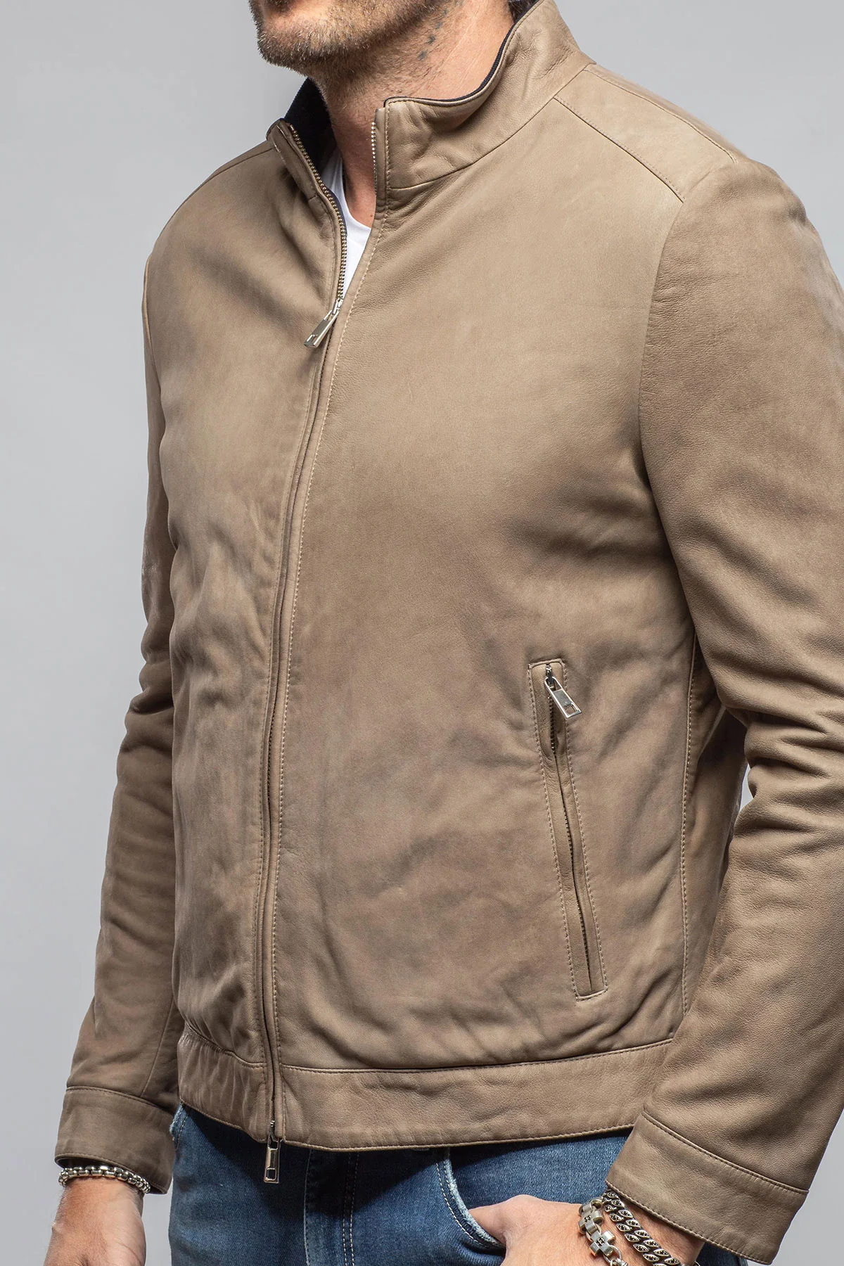 Dakota Leather Moto In Stone - Image 5