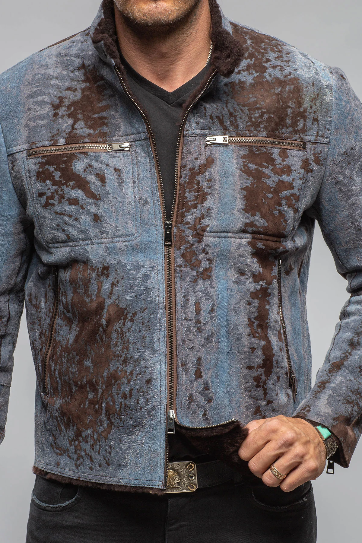 Jean Shearling Moto In Distressed Brown - Image 6