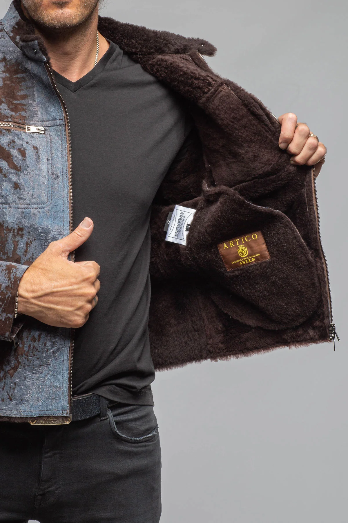 Jean Shearling Moto In Distressed Brown - Image 7