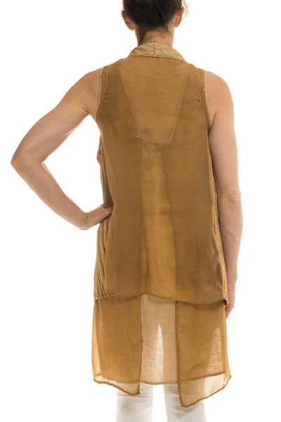 Kalahari Leather/Chiffon Vest in Desert - Image 3