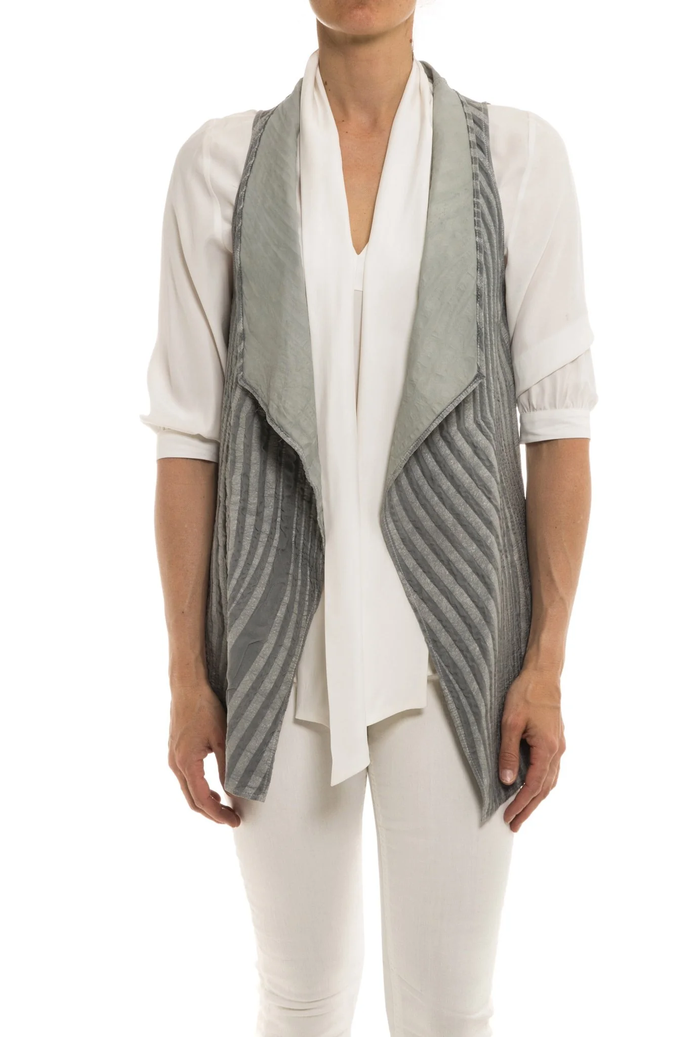 Kalahari Leather/Chiffon Vest in Pearl - Image 4