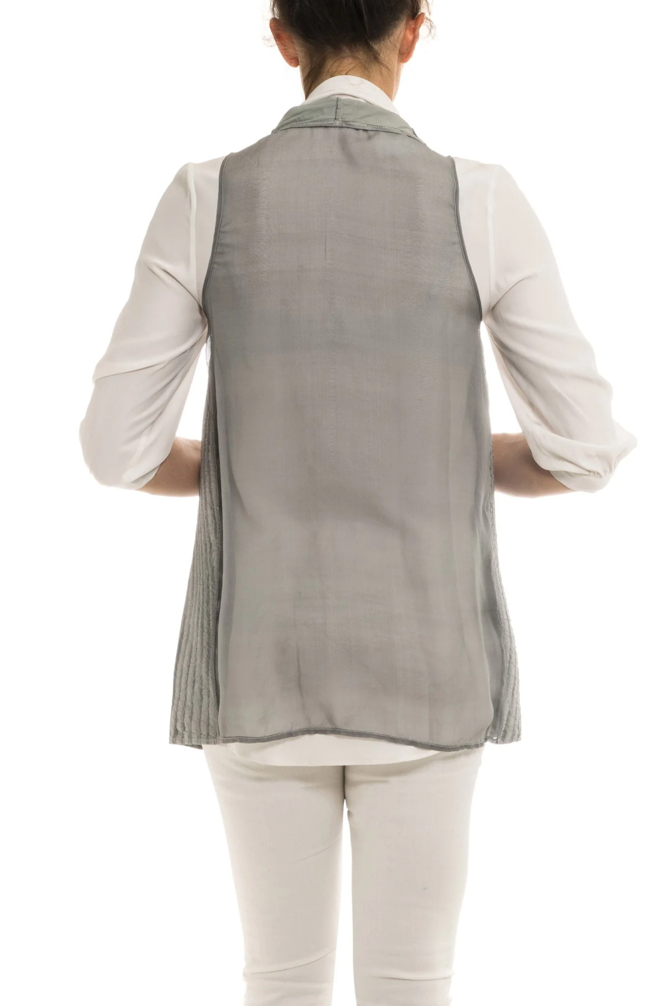 Kalahari Leather/Chiffon Vest in Pearl - Image 5