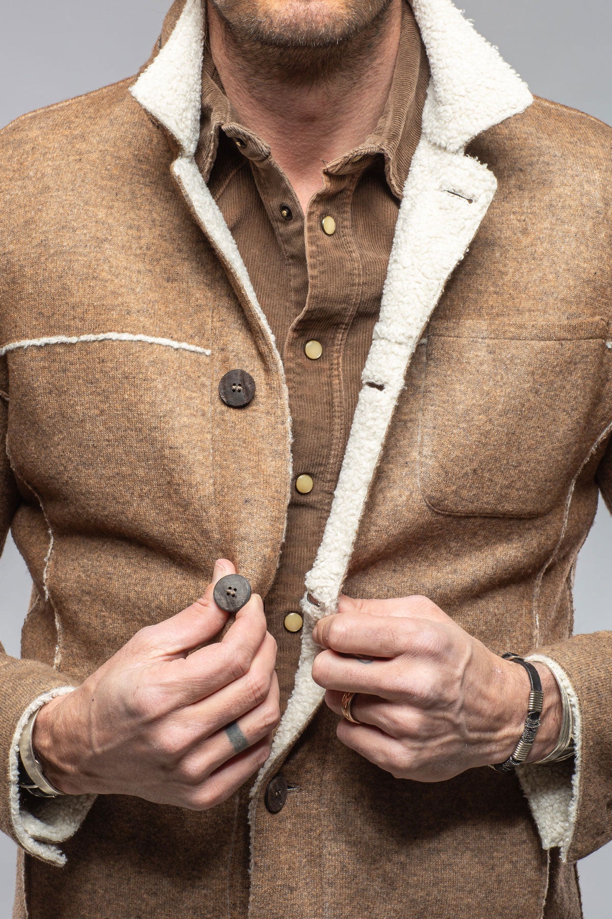 Kalispell Sherpa Shirt Jacket In Beige - Image 3