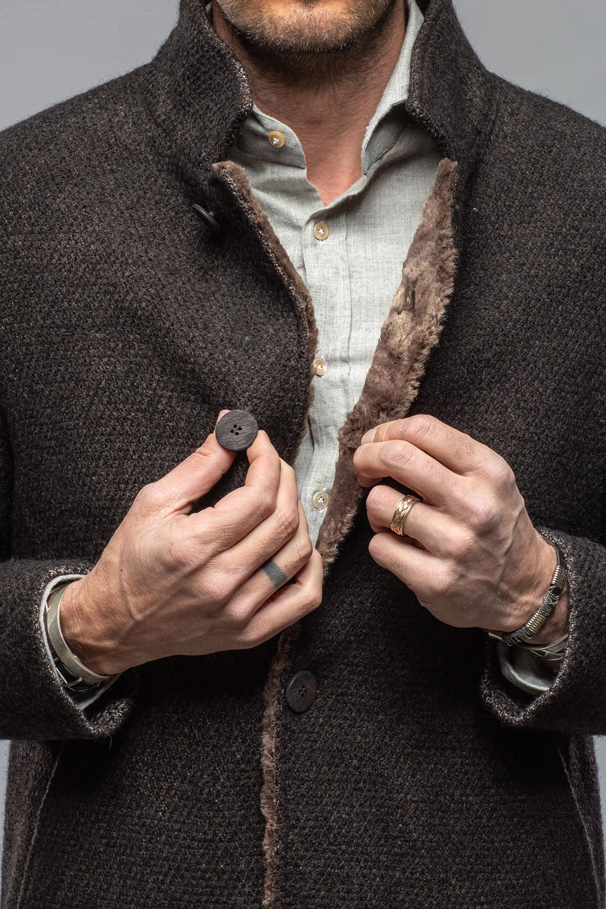 Lazard Long Knit Coat In Charcoal Brown - Image 3