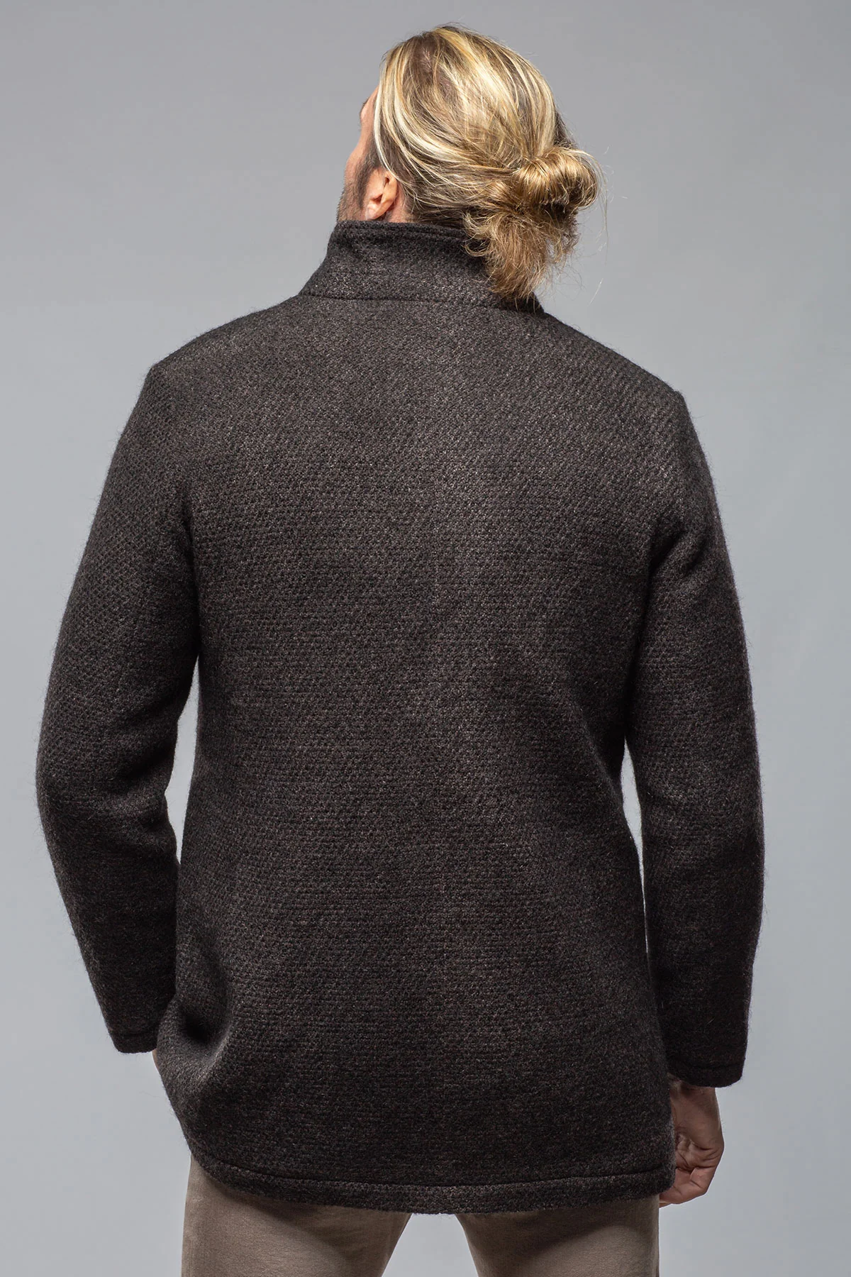 Lazard Long Knit Coat In Charcoal Brown - Image 4