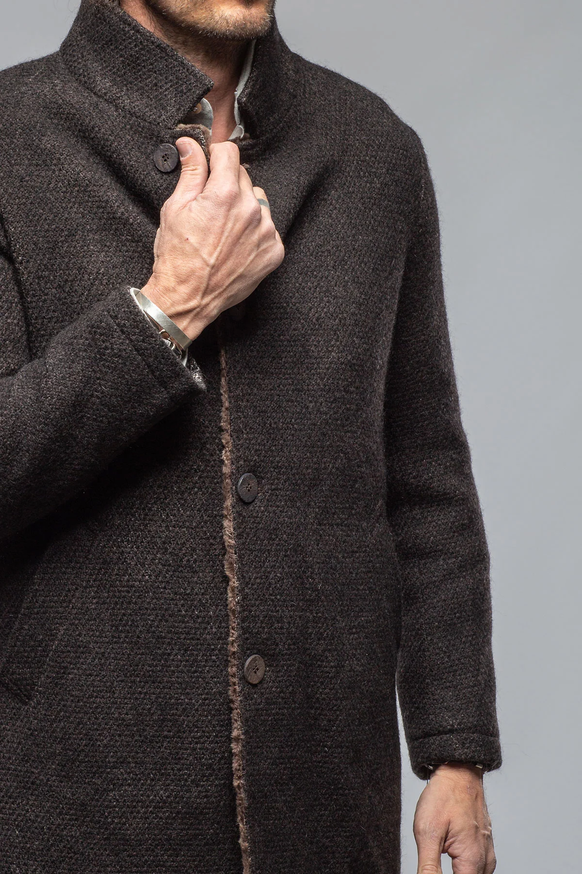 Lazard Long Knit Coat In Charcoal Brown - Image 6